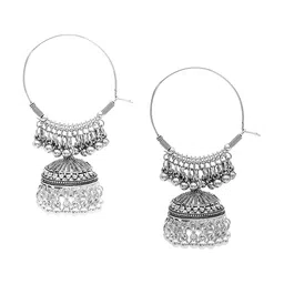 Shining Jewel - By Shivansh Oxidised Silver Plated Dome Shaped Jhumkas-picture-32