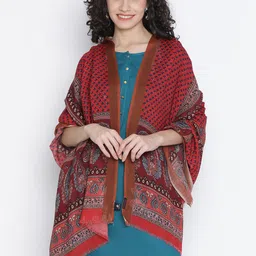 SHINGORA Women Maroon Printed Pure Wool Shawl image 1