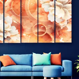 Casperme White & Orange 5 Pieces Abstract Wooden Floral and Botanical Painting Wall Art-image-11