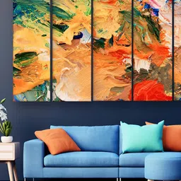 Casperme Green & Orange 5 Pieces Abstract Wooden Sparkle Touch Painting Wall Art-image-45