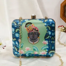 Swisni women Blue & Green Printed Box Clutch-picture-24