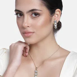 Estele Gold Plated Glorious Necklace Set with Kundan for Women-image-25