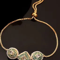 DUGRISTYLE Women Green & White Sterling Silver Kundan Gold-Plated Charm Bracelet-picture-32