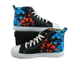 KobSook Men Printed Lace-Up High-Top Canvas Sneakers-picture-29