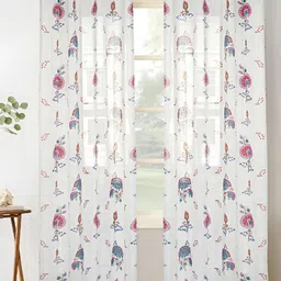 HOMADORN White & Pink 2 Pieces  Floral Eyelet Sheer Linen Long Door Curtains-picture-35