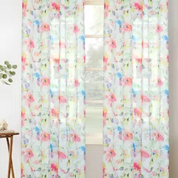 HOMADORN White & Pink 2 Pieces Floral Eyelet Sheer Linen Door Curtains-picture-31