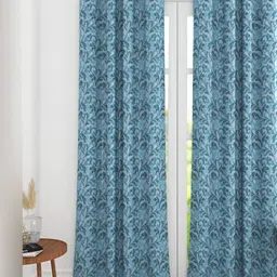 THE CONVERSION Blue Floral Printed Jacquard Room Darkening Long Door Curtain-picture-32