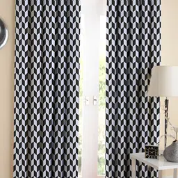 Airwill Black & White 2 Pieces Geometric Printed Room Darkening Long Door Curtain-image-35