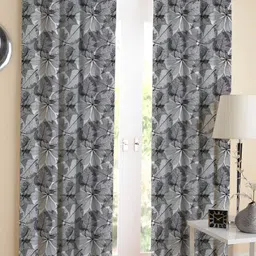Airwill Black & White 2 Pcs Floral Room Darkening Cotton Long Door Curtain-picture-17