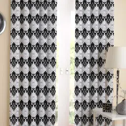 Airwill Black White 2 Pieces Ethnic Motifs Cotton Room Darkening Long Door Curtain-picture-35