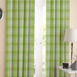 Airwill Green White 2 Pieces Geometric Cotton Room Darkening Long Door Curtain-image-6