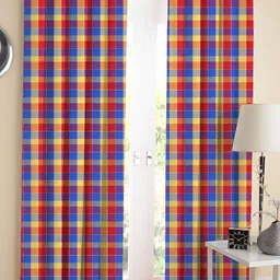 Airwill Blue & Red 2 Pieces Geometric Printed Room Darkening Long Door Curtain-image-68