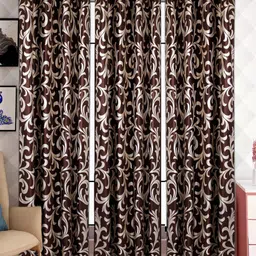 Lunar Days Brown 3 Pieces Floral Room Darkening Long Door Curtain-picture-18