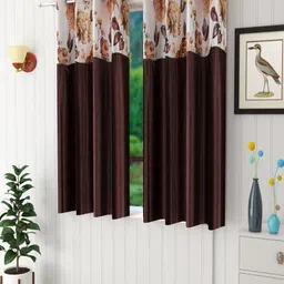Homefab India Coffee Brown & White Set of 2 Floral Window Curtain-picture-30