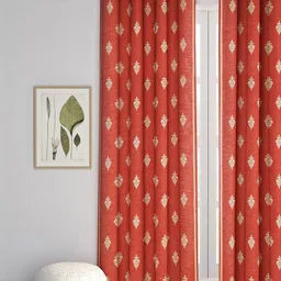 Fabindia Sahir Rust Red & Gold-Toned Ethnic Motifs Cotton Window Curtain-picture-2