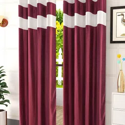 Kraftiq Homes Maroon 2 Pieces Colour Blocked Room Darkening Window Curtains-image-28