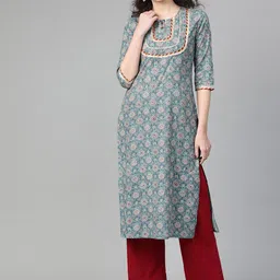 Varanga Women Green & Pink Floral Printed Kurta-image-25