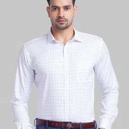 Park Avenue Men Blue Grid Tattersall Checks Opaque Checked Formal Shirt-picture-20