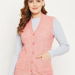 Zigo Women Pink Self Design Cable Knit Wool Cardigan Sweater-picture-40
