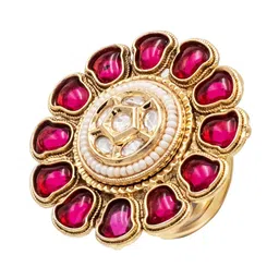 Shining Jewel - By Shivansh Gold Plated Pearl & CZ studded Adjustable Finger Ring-picture-15