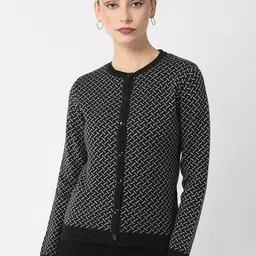 Crimsoune Club Women Abstract Printed Acrylic Cardigan-image-38