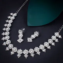 Sukkhi Rhodium-Plated Stone Studded Necklace & Earrings Set-picture-30