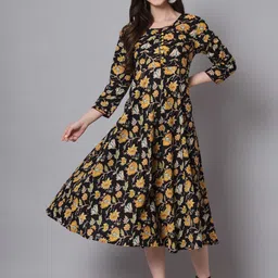 RANGMAYEE Floral Printed Round Neck Fit & Flare Dress-image-30