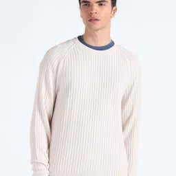 Flying Machine Ribbed Round Neck Pure Cotton Pullover-image-48