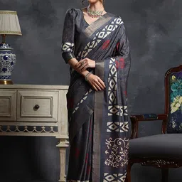 Saree mall Grey & White Ethnic Printed Sungudi Saree-picture-30