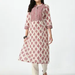 MEESAN Women Maroon & Cream-Coloured Ethnic Motifs Printed Pure Cotton Kurta-image-14