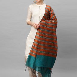 Indo Era Orange & Turquoise Blue Woven Design Dupatta-picture-14