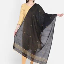 THE WEAVE TRAVELLER Black & Gold-Toned Woven Design Dupatta-image-81