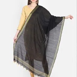 THE WEAVE TRAVELLER Black Solid Dupatta With Buti Work-image-58