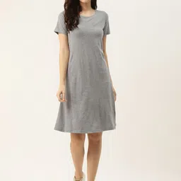 BRINNS Grey Solid Round Neck Pure Cotton T-shirt Dress-picture-32
