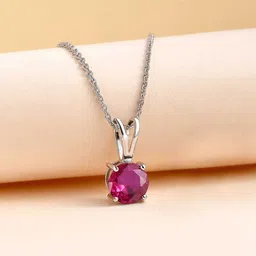 Ornate Jewels 925 Silver Rhodium-Plated Ruby Solitaire Studded Pendant & Chain-picture-45