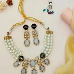 ABDESIGNS Gold-Plated Stone-Studded & Beaded Jewellery Set-picture-10