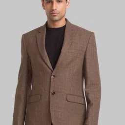 Park Avenue Men Brown Self Design Single Breasted Blazer-picture-18