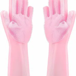 nksnimystore Reusable Rubber Silicon Wash Scrubber Heat Resistant Dish Washing Gloves K70 Wet Disposable Glove image 1