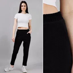 leewan Women Self Design Black Track Pants image 3