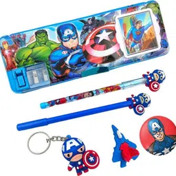 trendy one Avenger Pencil Box With 6 PC Combo Accessories Magnetic Pencil Box with Calculator & Sharpener Art Plastic Pencil Box-picture-23
