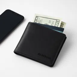 al-hikma Men Black Genuine Leather RFID Wallet image 3