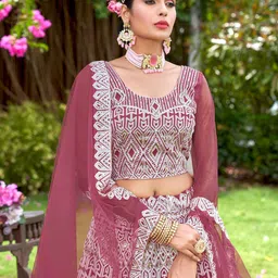 Kvsfab Ethnic Motifs Embroidered Sequinned Semi-Stitched Lehenga & Blouse With Dupatta image 3