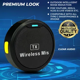 wrader Round Dual Wireless Mic Noise Canceling for Type C Mobile and iPhone Collar Microphone image 3