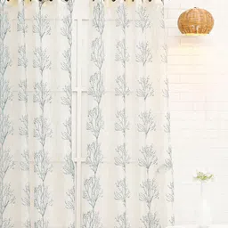 Ariana Blue Embroidered Tree Sheer Eyelet Door Curtain image 2