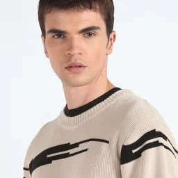 Flying Machine Geometric Printed Pure Cotton Pullover image 5