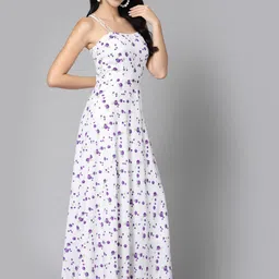 aayu Women Maxi White, Purple Full Length Dress image 3