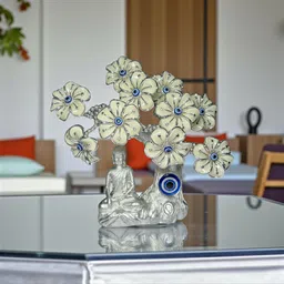 rsg bhagyuday Bhagyuday Silver Buddha Evil Eye Tree | Feng Shui & Vastu Home Decor | Decorative Showpiece - 23 cm image 2