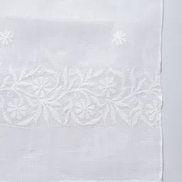 akheri White Chikankari Embroidered Cotton Dupatta image 2