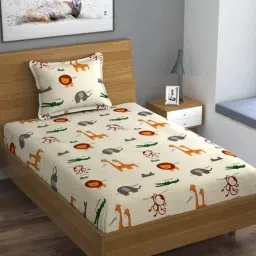 nirwana decor Beige Abstract 280 TC Microfibre Fitted Single Bedsheet 1 Pillow Cover-picture-31