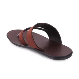 Mochi Men Brown & Maroon Leather Comfort Slip On Sandals image 2